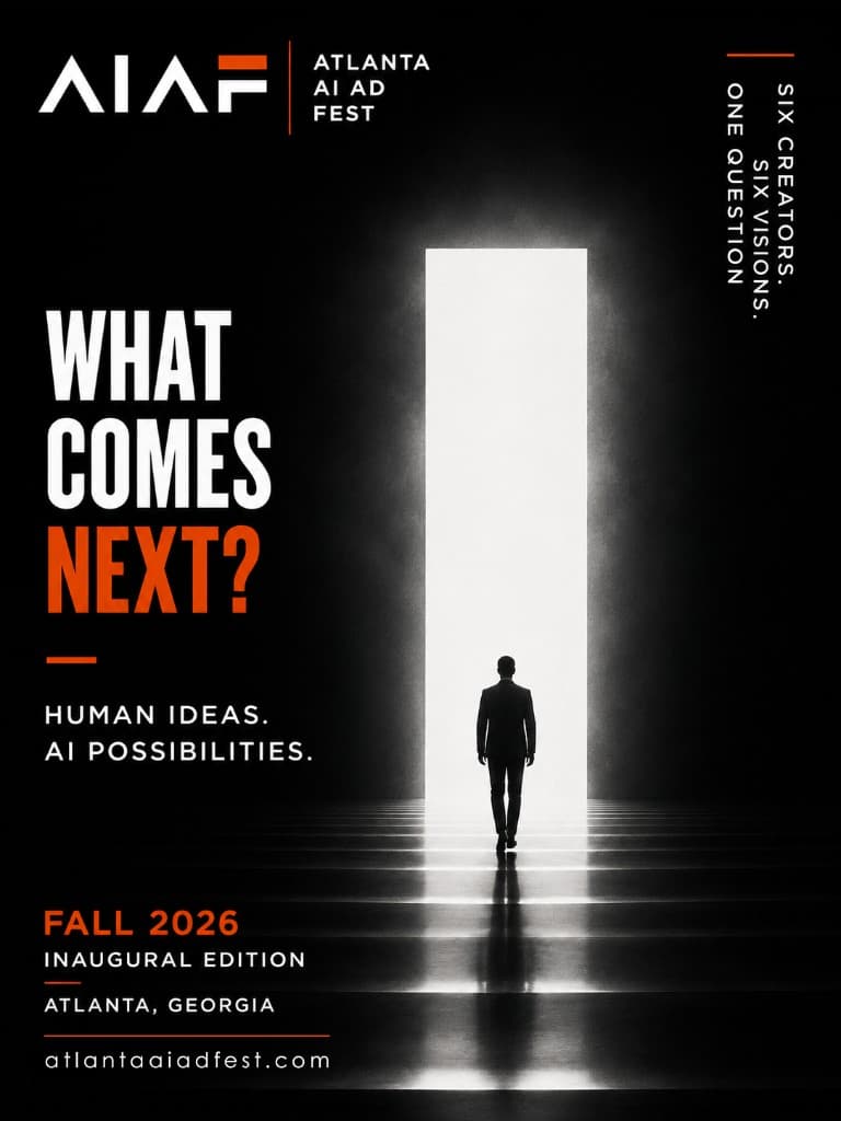 AIAF 2026 poster — Six Creators. Six Visions. One Question.